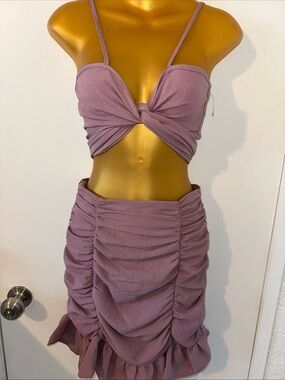 Ruched Two-Piece Skirt Set in Mauve - Women's Summer Co-ord